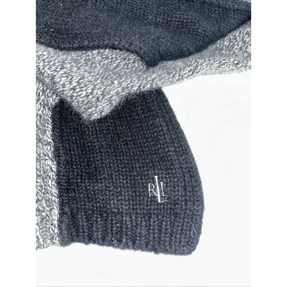 Lauren-Ralph Lauren Black Grey Cable Knit Lambswool Angora Scarf Unisex 65”x9” - Picture 3 of 6
